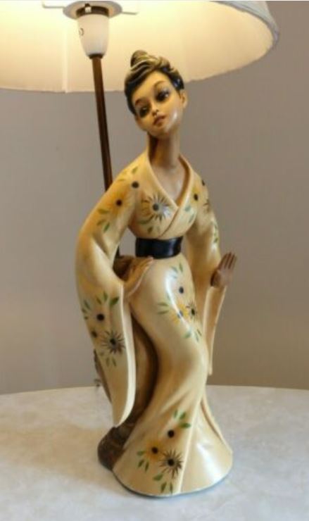 Yellow kimono lady figurine lamp