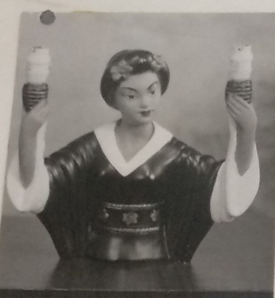 Lady lamp chalkware design with two lamp holders in each hand