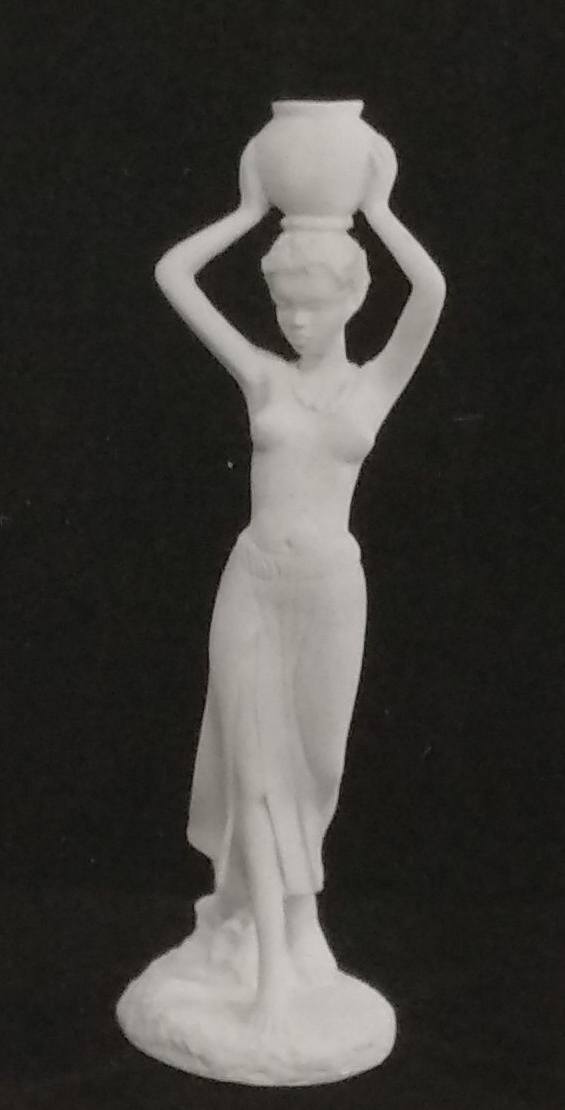 Raw chalkware statue of lady with vase on her head