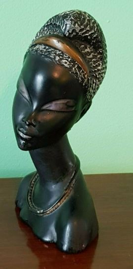 Black chalkware lady bust with gold head band