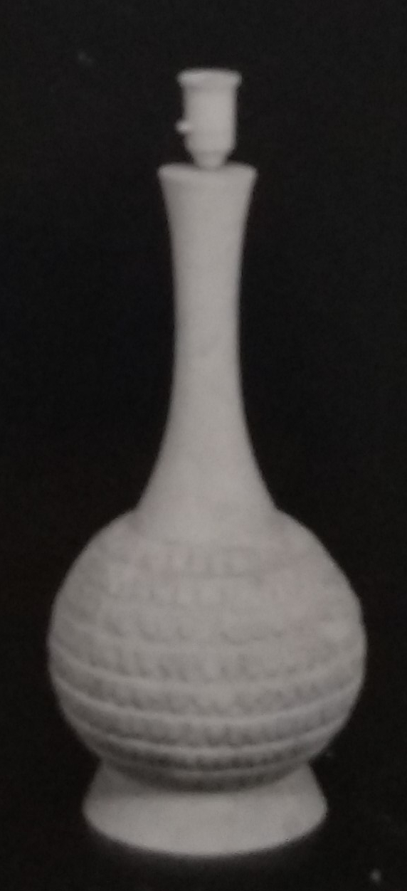 White standard lamp with spherical base and tall neck